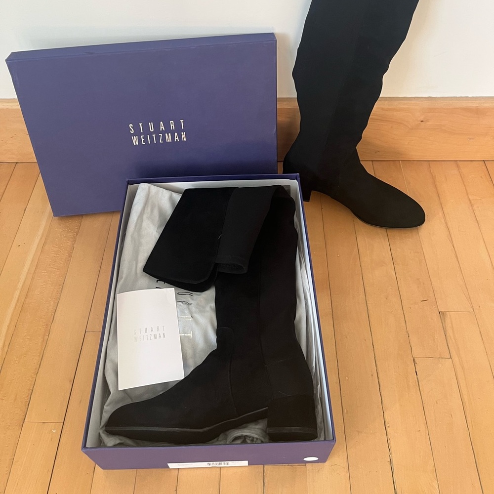 Stuart Weitzman 50/50 FIFO Black Suede & Microstretch Over the Knee Boots NIB 10